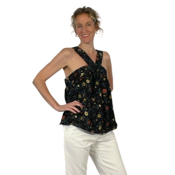 mine Women's Top, TB2238, Black/Floral, Unique Top, Elastic Back, Flowy, Size S - Picture 1 of 7